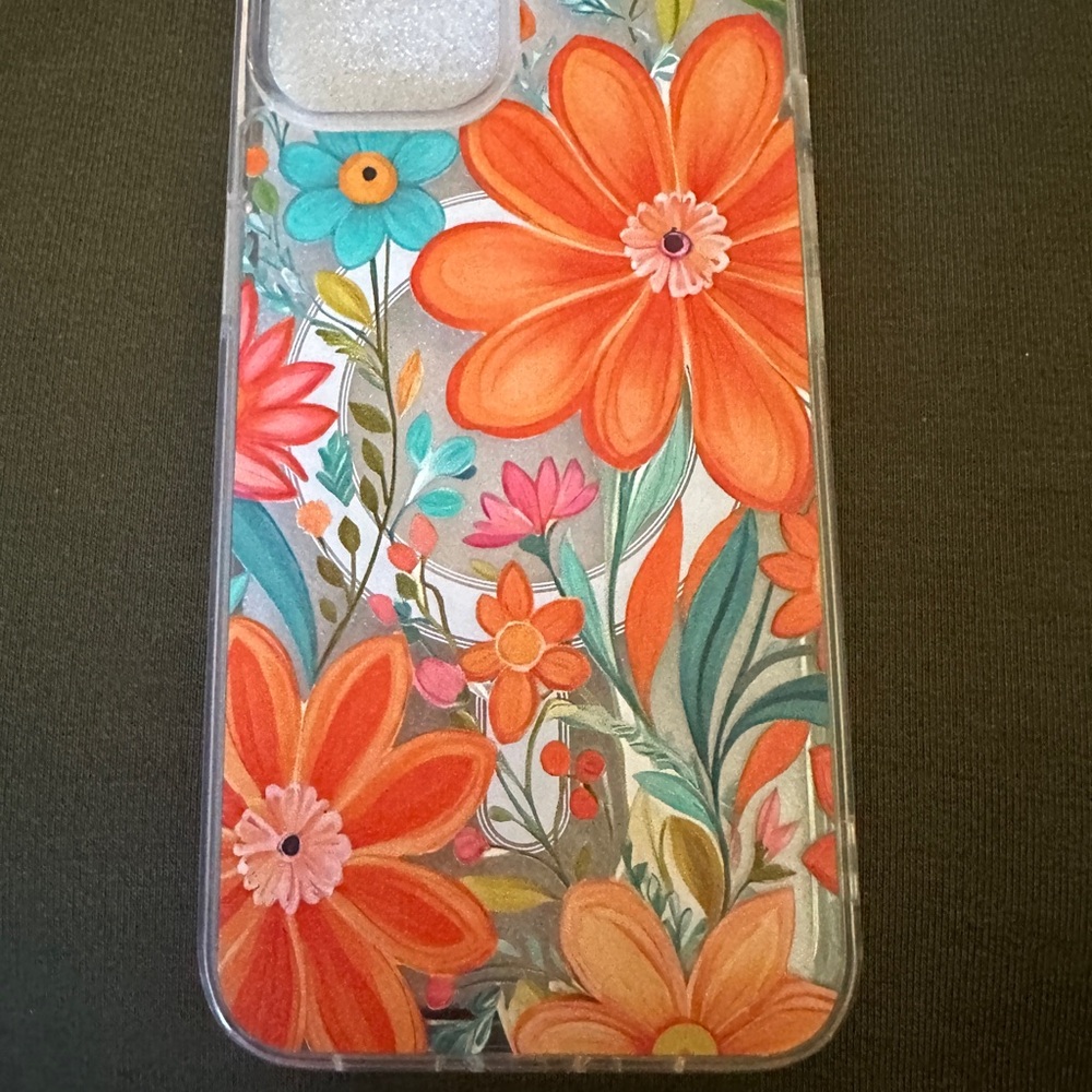 🦋 Floral IPHONE 14 Brand New Phone Case - Clear/Orange/ Green 🦋